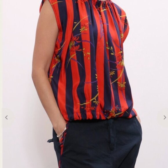 Raquel Allegra Gather Neck Top Nightshade Stripe - Picture 1 of 7